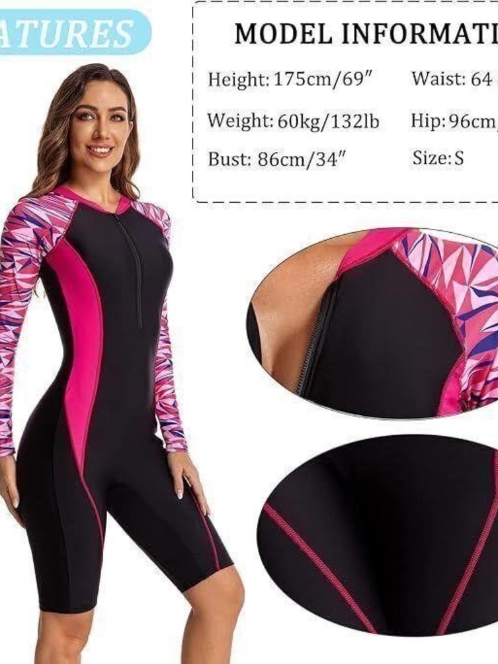 Women Long Sleeve Rash Guard Floral One Piece Swimsuit Boy leg Short 2X
